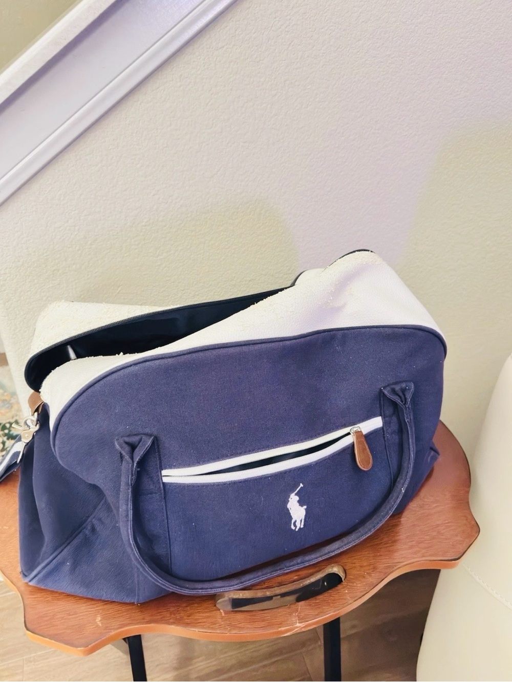 Polo by Ralph Lauren Navy and White Canvas Duffel Bag